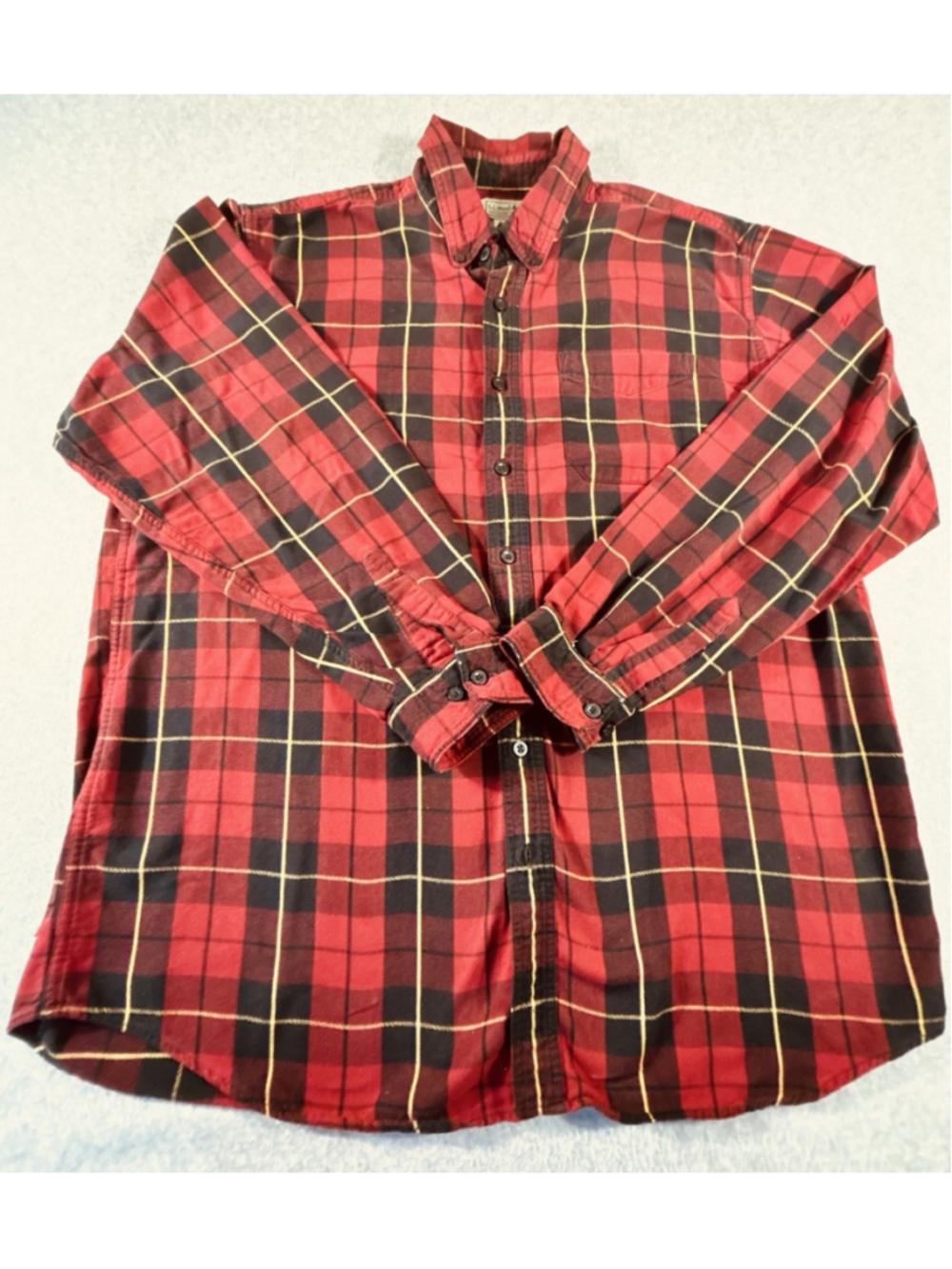 L.L.Bean Men’s XL Tall Red Black Plaid Cotton Button Down Shirt